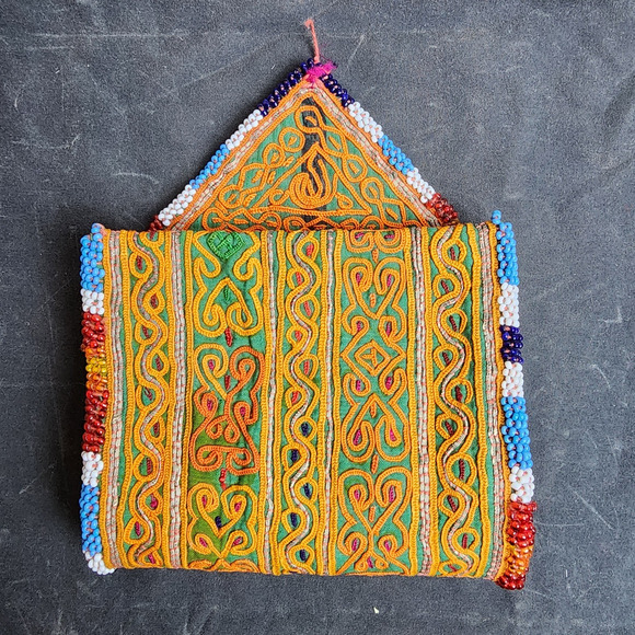 Kuchi Embroidered Pouch Wallet Central Asian Handmade Beaded Yellow Green - Picture 7 of 8